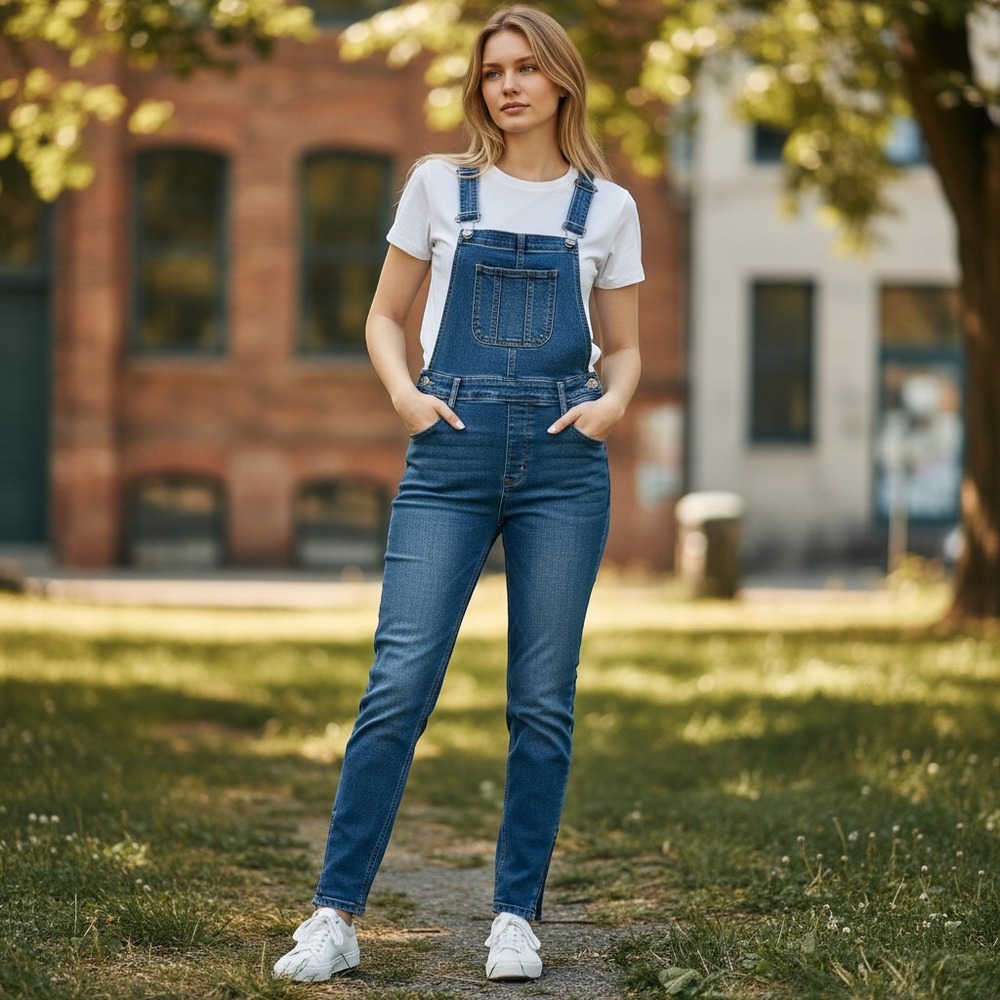 Dollhouse Womens Skinny Denim Overalls Medium Wash Blue Size 5 W27